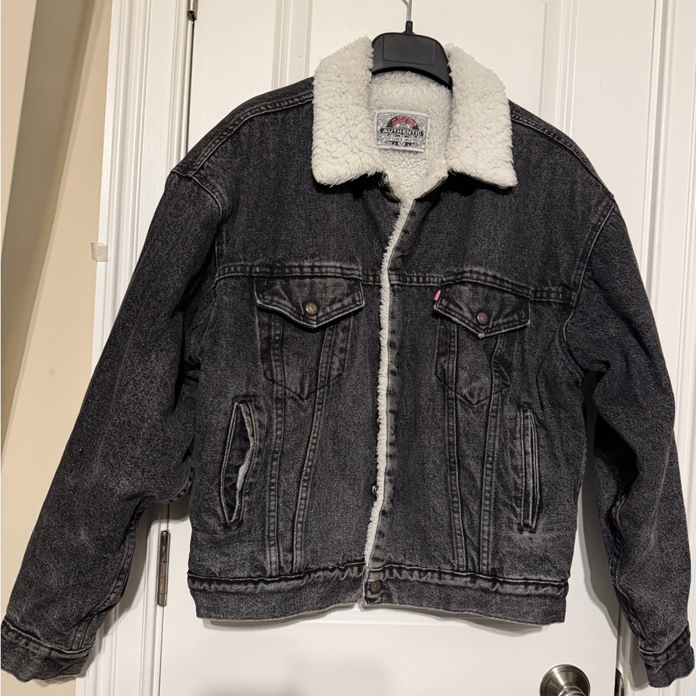 Levi's Charcoal Denim Jacket with White Sherpa